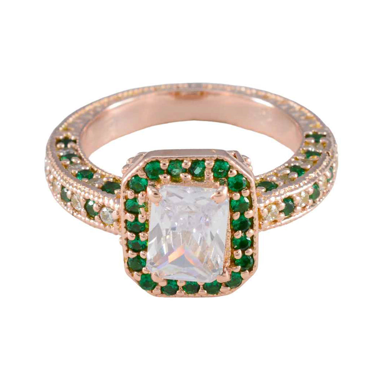 Серебряное кольцо riyo Exporter с покрытием из розового золота, изумрудный камень cz, восьмиугольная форма, закрепка зубца, модные украшения, кольцо «Черная пятница»