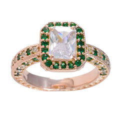 Riyo Exporter Silver Ring With Rose Gold Plating Emerald CZ Stone Octagon Shape Prong Setting Fashion Jewelry Black Friday Ring