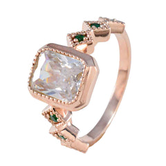 Riyo edelsteen zilveren ring met roségouden smaragdgroene CZ steen achthoekige vorm bezel setting sieraden cocktailring