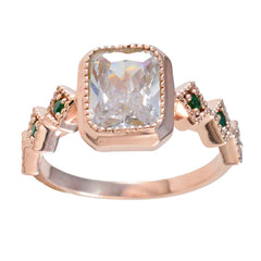 Riyo Gemstone Silver Ring With Rose Gold Plating Emerald CZ Stone Octagon Shape Bezel Setting  Jewelry Cocktail Ring