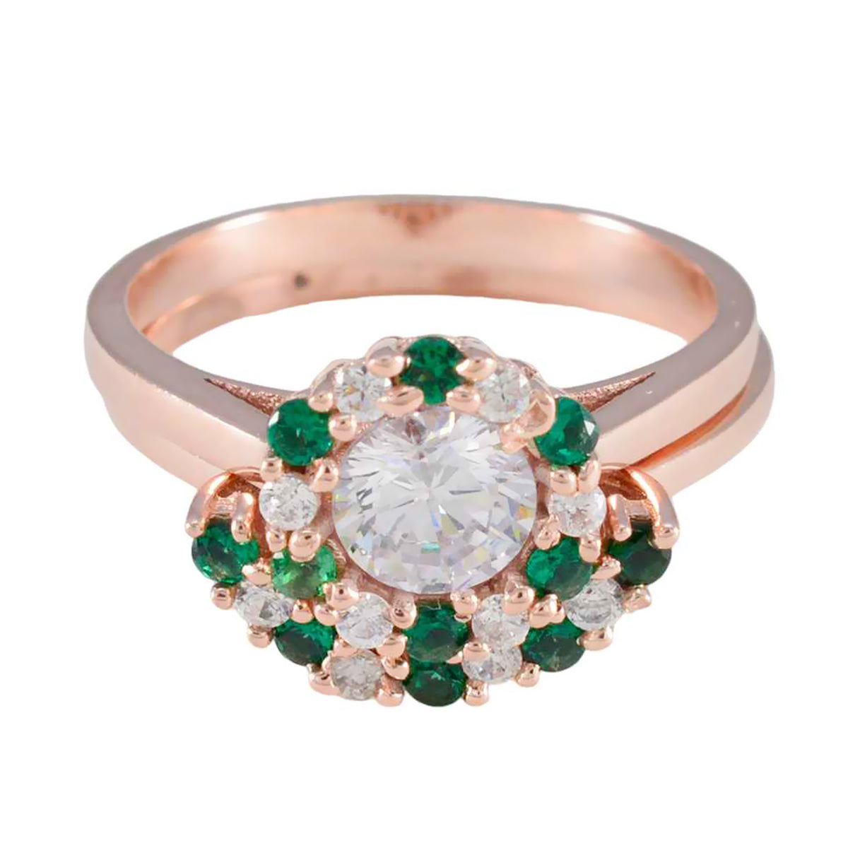 Riyo Gorgeous Silver Ring With Rose Gold Plating Emerald CZ Stone Round Shape Prong Setting Antique Jewelry Easter Ring