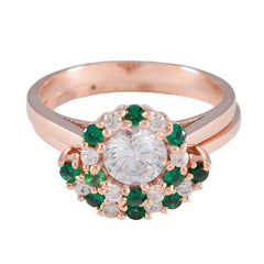 riyo underbara silverring med roséguldplätering smaragd cz sten rund form stiftsättning antika smycken påskring