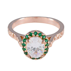 Riyo In Bulk Silver Ring With Rose Gold Plating Emerald CZ Stone Oval Shape Prong Setting Bridal Jewelry Engagement Ring