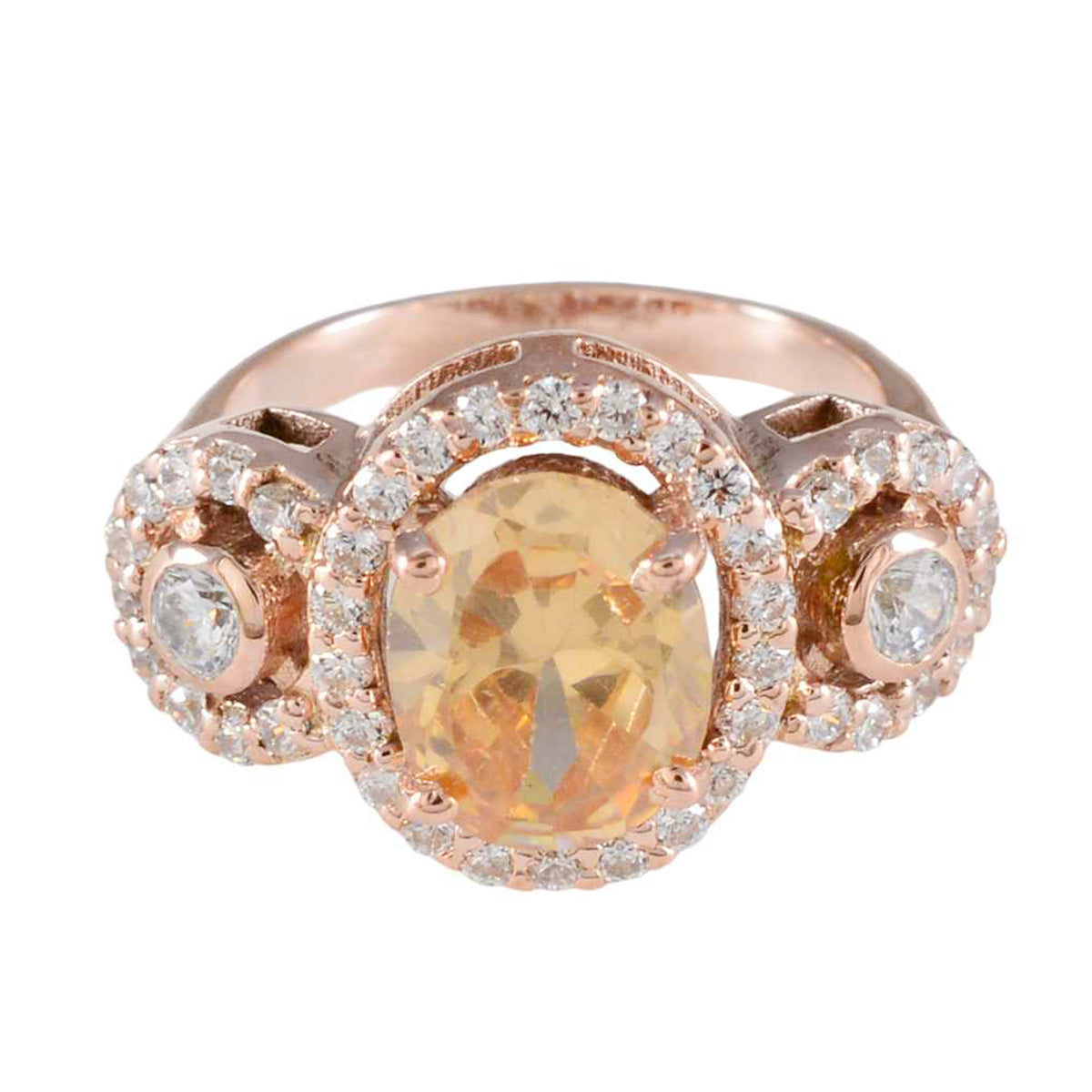 Riyo en cantidad anillo de plata con chapado en oro rosa morganita cz piedra forma ovalada ajuste de punta joyería hecha a mano anillo del día del padre