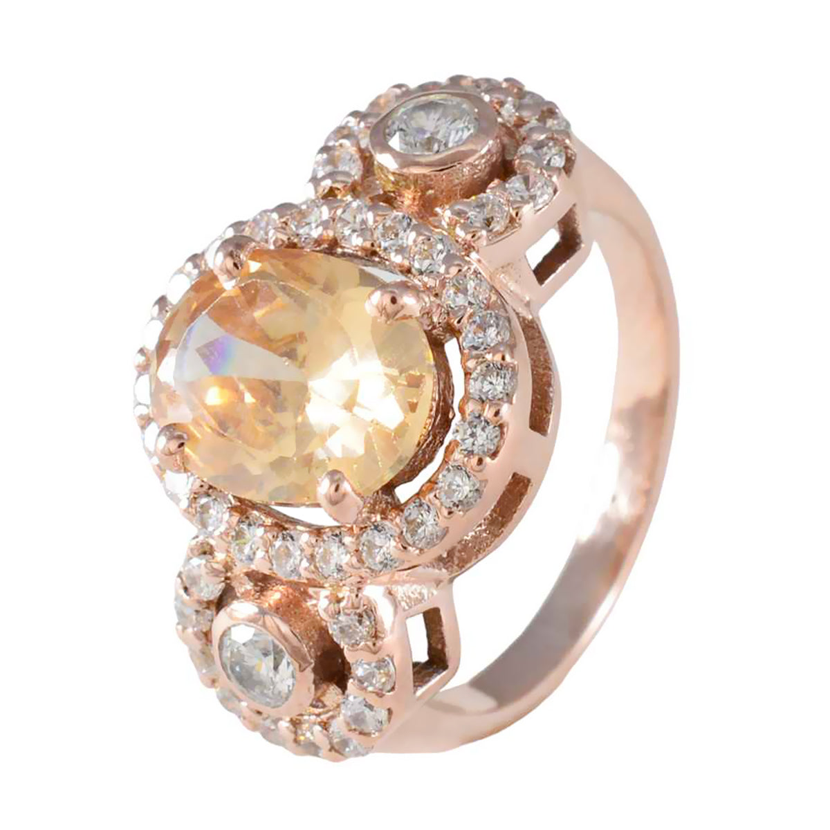 Riyo en cantidad anillo de plata con chapado en oro rosa morganita cz piedra forma ovalada ajuste de punta joyería hecha a mano anillo del día del padre