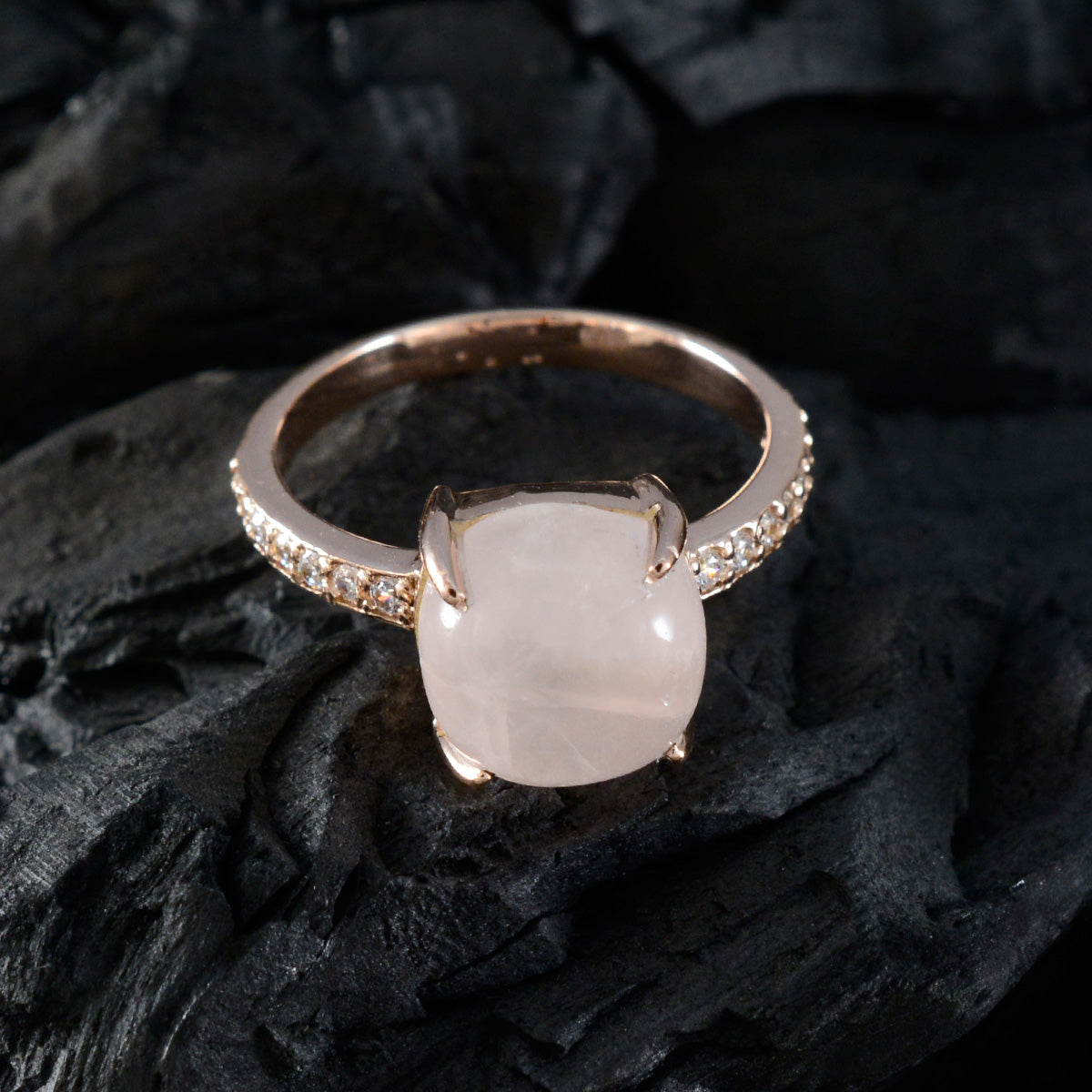 Riyo Indian Silver Ring With Rose Gold Plating Rose Quartz Stone Cushion Shape Prong Setting Stylish Jewelry Halloween Ring