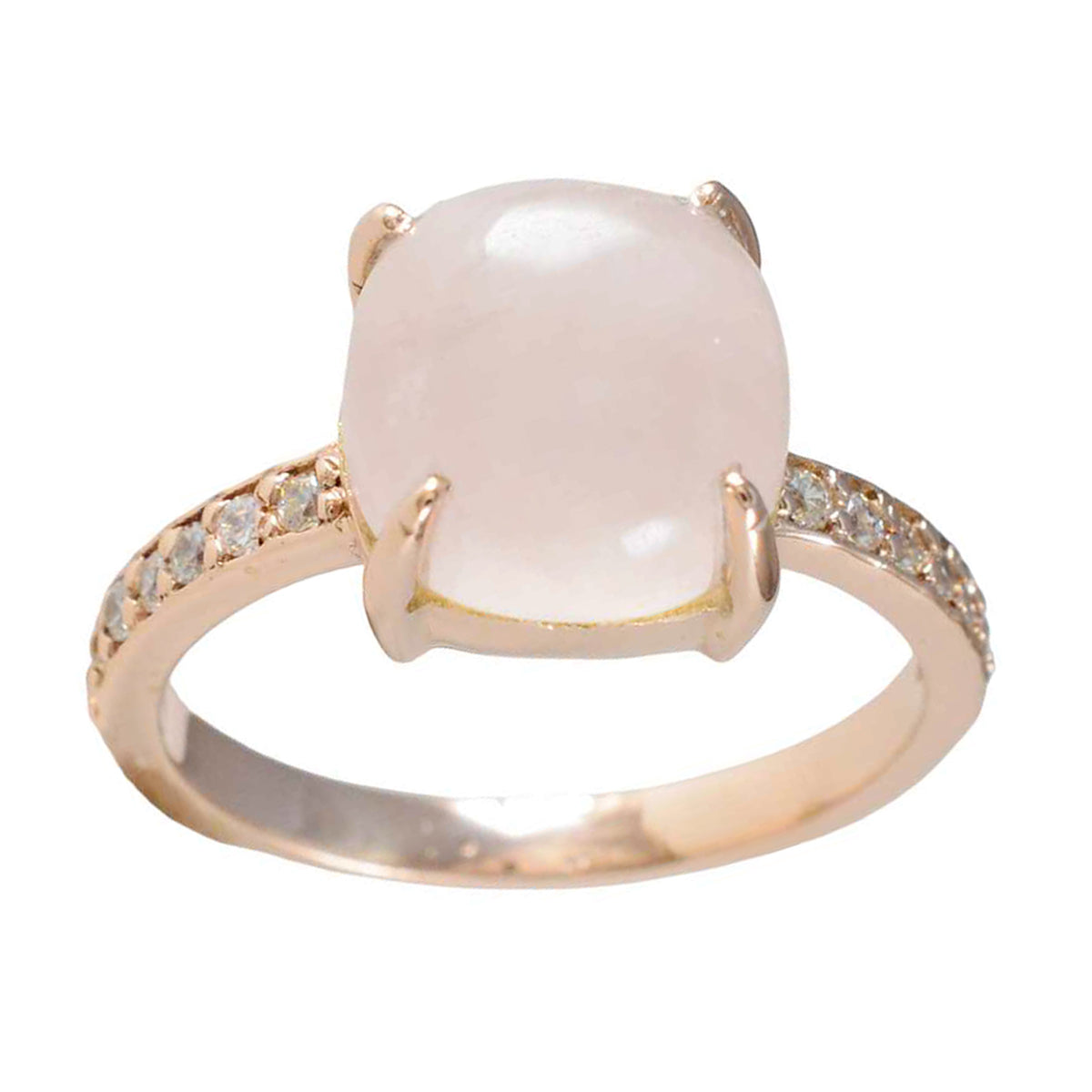Riyo Indiase zilveren ring met roségoudkleurige rozenkwartssteen kussenvorm Prong Setting Stijlvolle sieraden Halloween-ring
