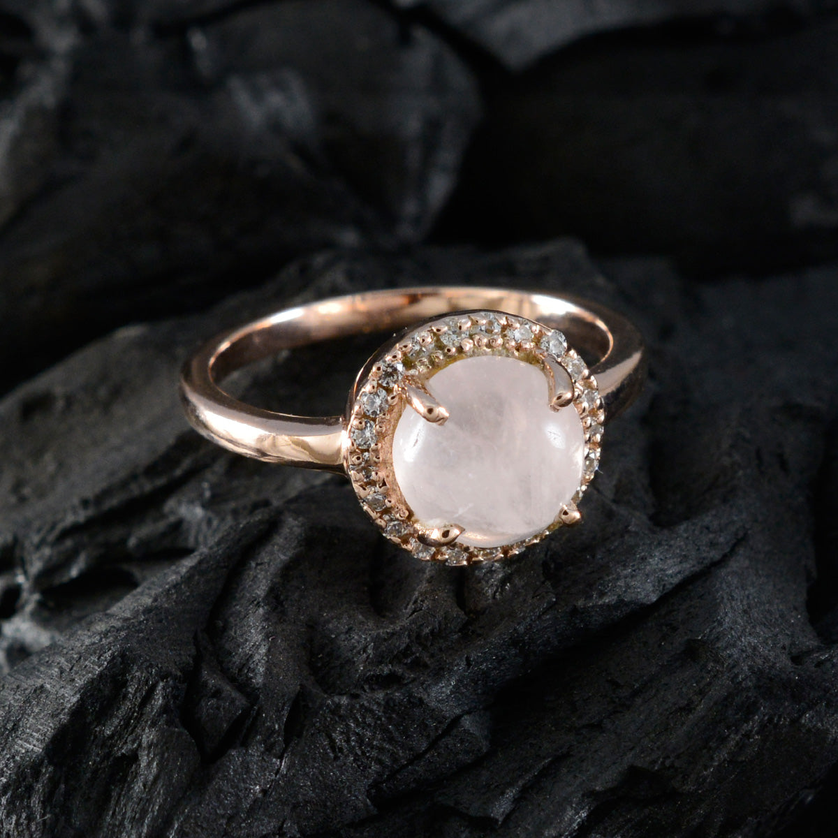 riyo jaipur silverring med roséguldplätering rosékvartssten rund form uttag mode smycken mors dag ring