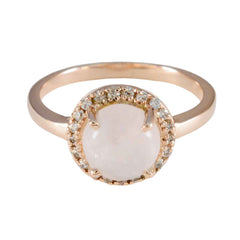 Riyo Jaipur zilveren ring met roségouden rozenkwartssteen ronde vorm Prong Setting mode-sieraden Moederdagring