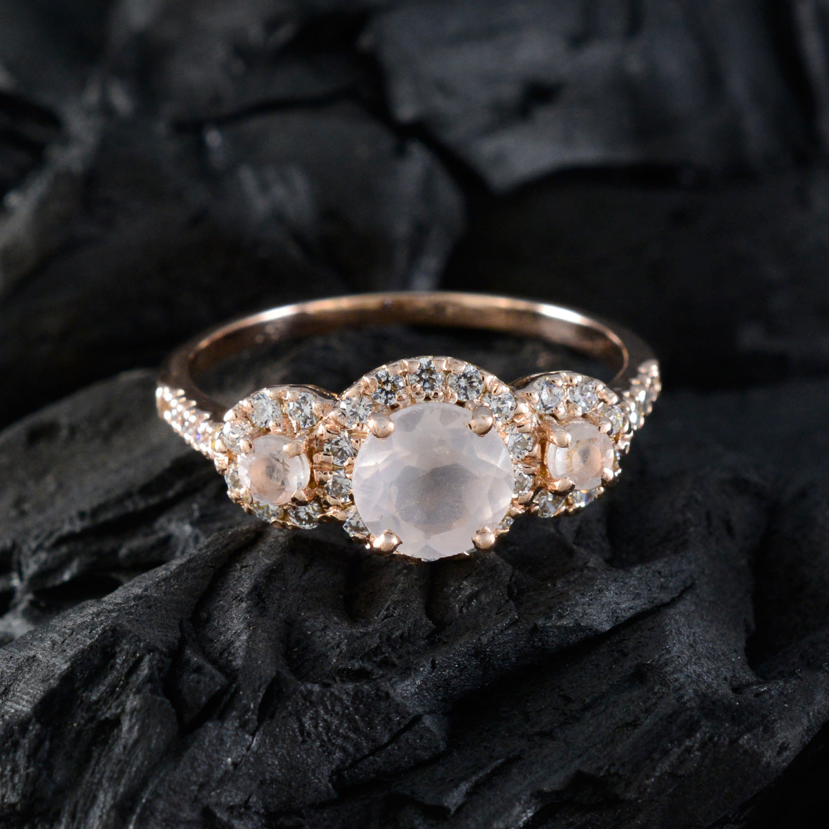 Joyería riyo, anillo de plata con chapado en oro rosa, piedra de cuarzo rosa, ajuste de punta redonda, joyería de diseño, anillo de Año Nuevo