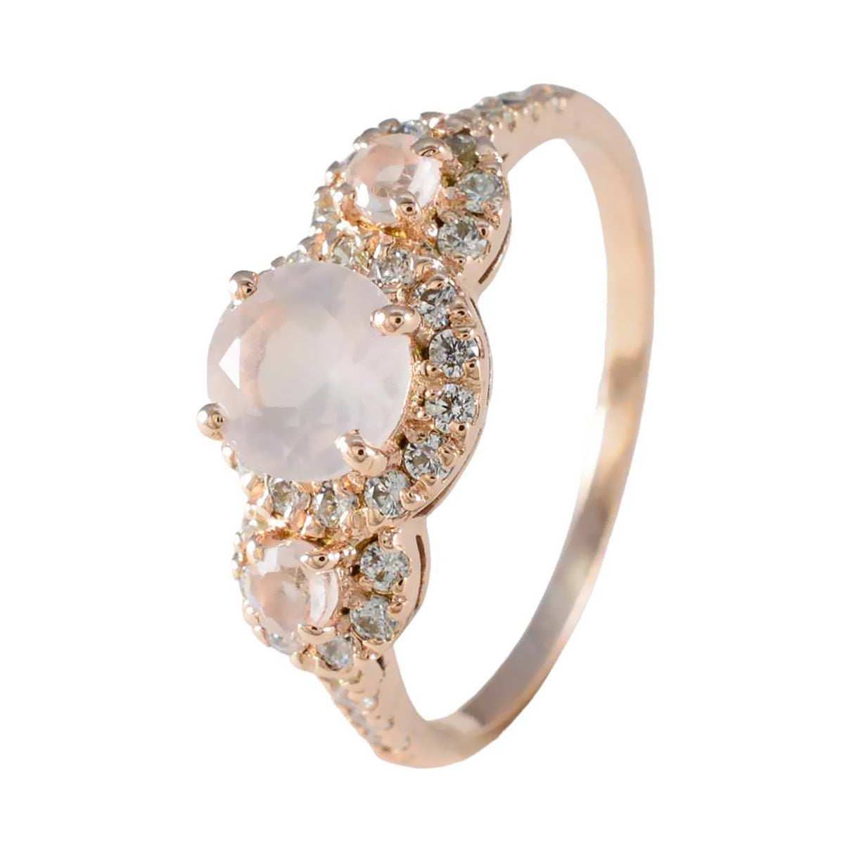 Riyo Jewelry Silver Ring With Rose Gold Plating Rose Quartz Stone Round Shape Prong Setting Designer Jewelry New Year Ring