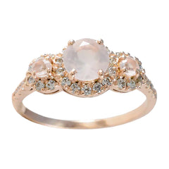Joyería riyo, anillo de plata con chapado en oro rosa, piedra de cuarzo rosa, ajuste de punta redonda, joyería de diseño, anillo de Año Nuevo