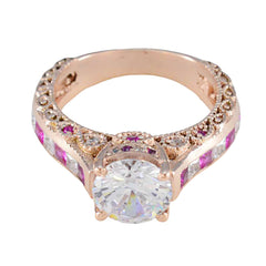 Riyo grootschalige zilveren ring met roségouden robijn CZ-steen ronde vorm Prong Setting sieraden Thanksgiving-ring