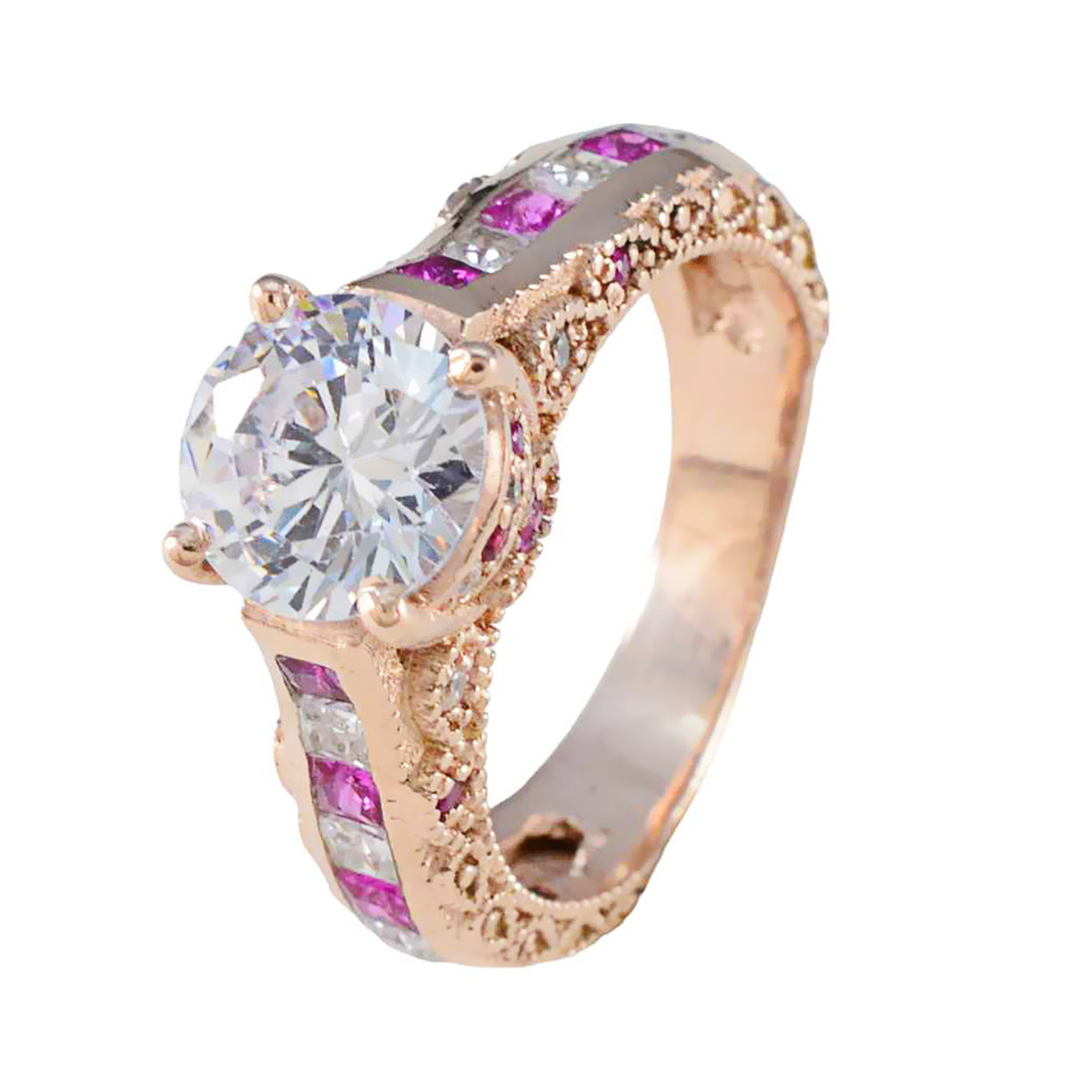 Riyo grootschalige zilveren ring met roségouden robijn CZ-steen ronde vorm Prong Setting sieraden Thanksgiving-ring