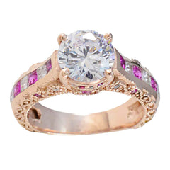 anello in argento riyo su larga scala con placcatura in oro rosa rubino cz pietra a forma rotonda con montatura a punta anello del ringraziamento per gioielli