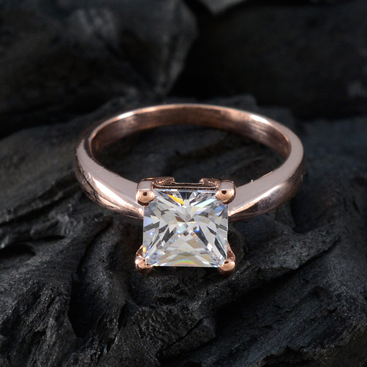 Серебряное кольцо riyo оптом с покрытием из розового золота, белый камень cz, квадратная форма, стильное ювелирное украшение, коктейльное кольцо