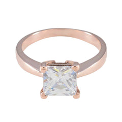 Riyo In Bulk Silver Ring With Rose Gold Plating White CZ Stone square Shape Prong Setting Stylish Jewelry Cocktail Ring