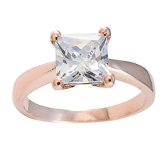 Riyo In Bulk Silver Ring With Rose Gold Plating White CZ Stone square Shape Prong Setting Stylish Jewelry Cocktail Ring
