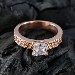 Riyo in hoeveelheid zilveren ring met roségouden witte CZ-steen vierkante vorm Prong-instelling mode-sieraden Pasen-ring