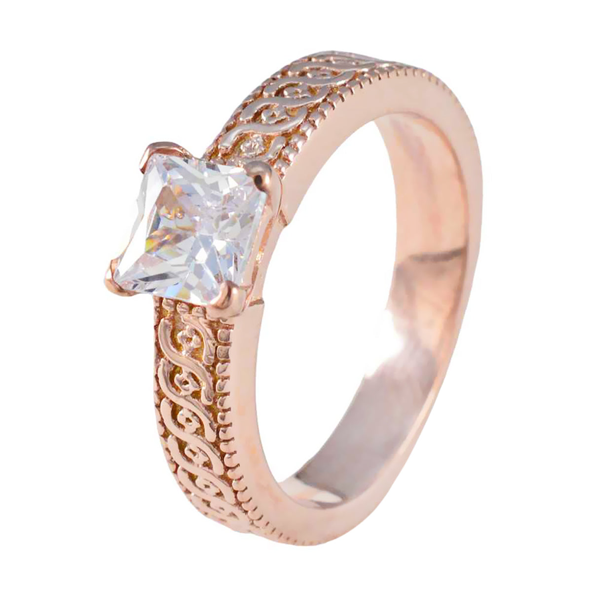 Riyo In Quantity Silver Ring With Rose Gold Plating White CZ Stone square Shape Prong Setting Fashion Jewelry Easter Ring