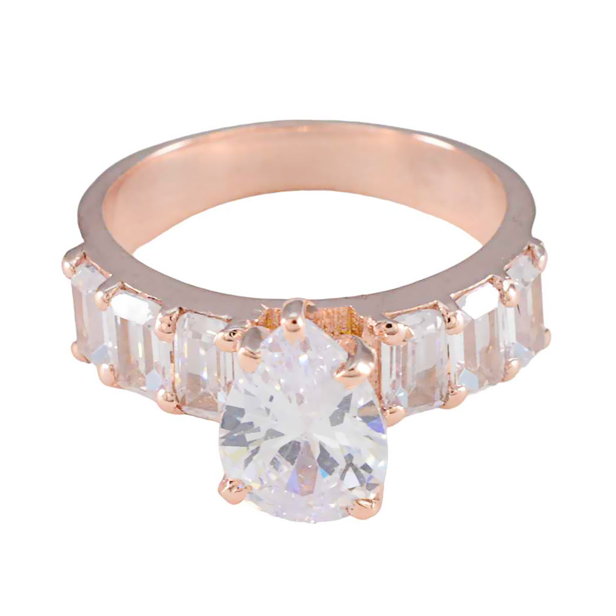 anello riyo indiano in argento con placcatura in oro rosa anello di fidanzamento con pietra bianca cz a forma di pera con montatura a punta