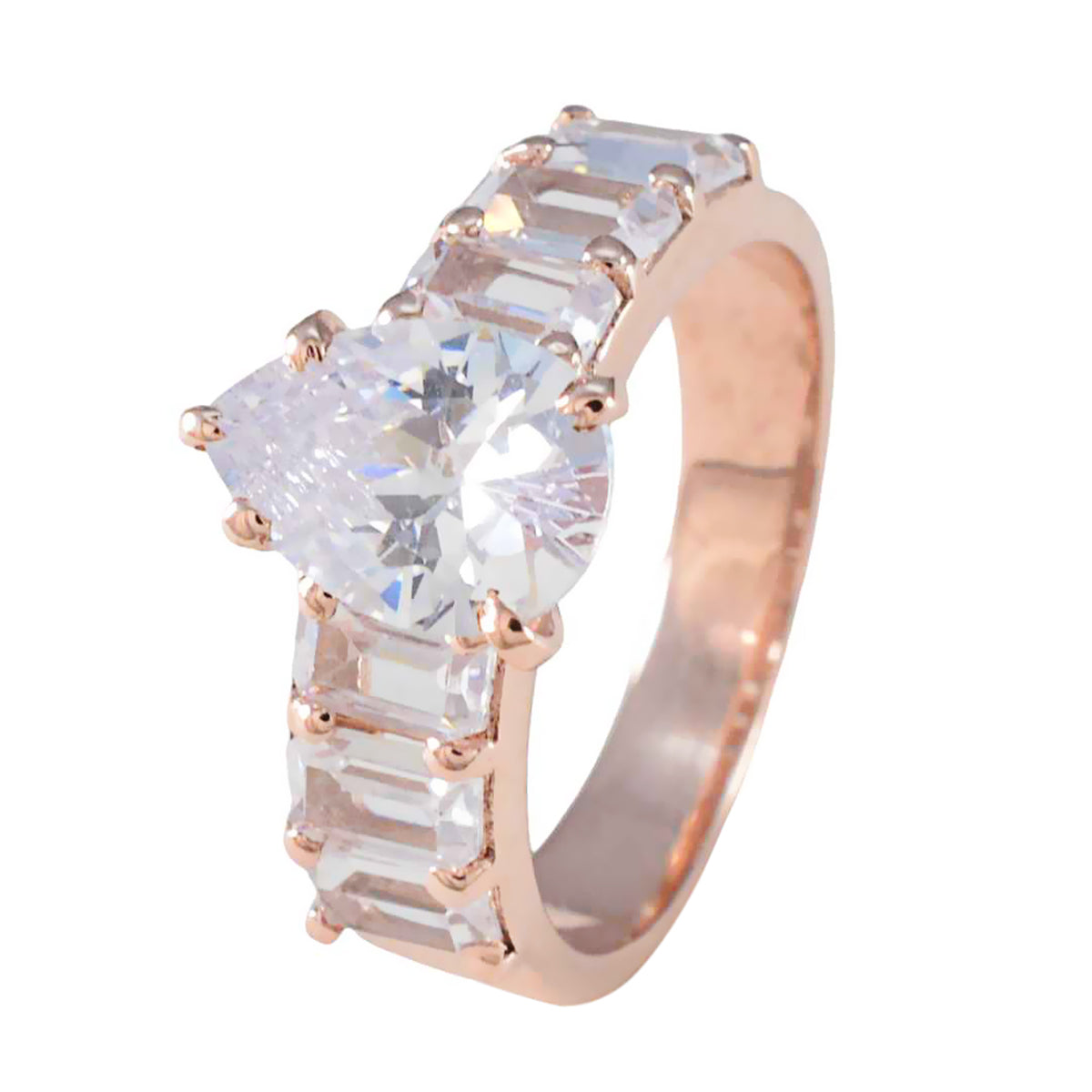 Riyo India zilveren ring met roségouden witte CZ-steen peervorm Prong Setting Designer sieraden verlovingsring