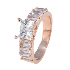 Riyo Indian Silver Ring With Rose Gold Plating White CZ Stone square Shape Prong Setting  Jewelry Fathers Day Ring