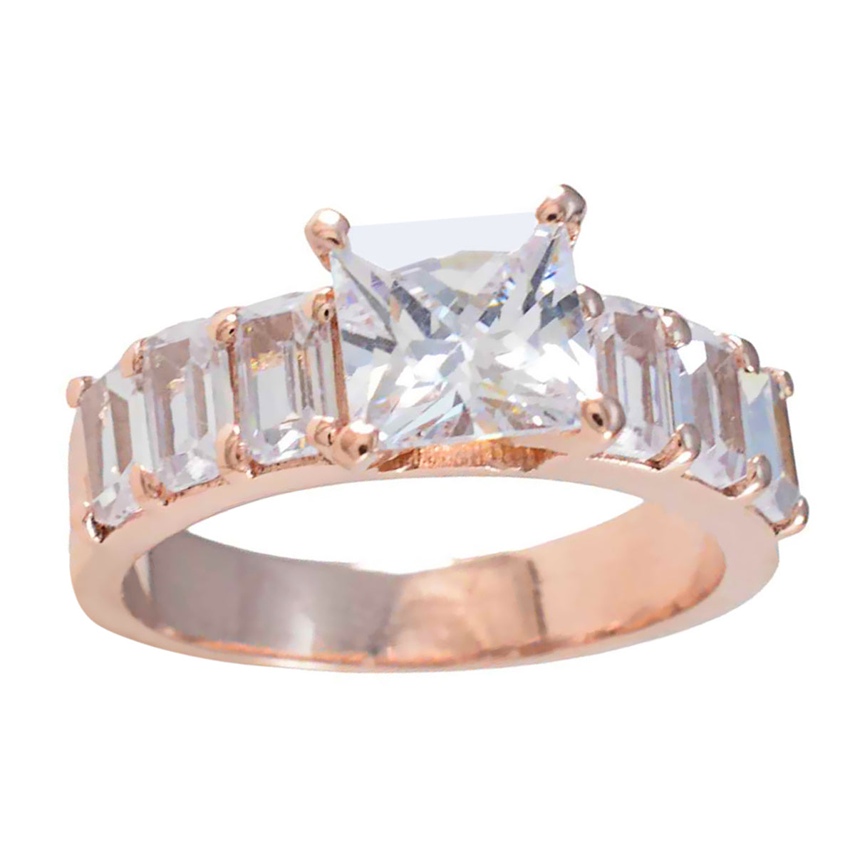 Riyo Indian Silver Ring With Rose Gold Plating White CZ Stone square Shape Prong Setting  Jewelry Fathers Day Ring