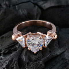 Riyo Jaipur Silver Ring With Rose Gold Plating White CZ Stone Heart Shape Prong Setting Antique Jewelry Graduation Ring