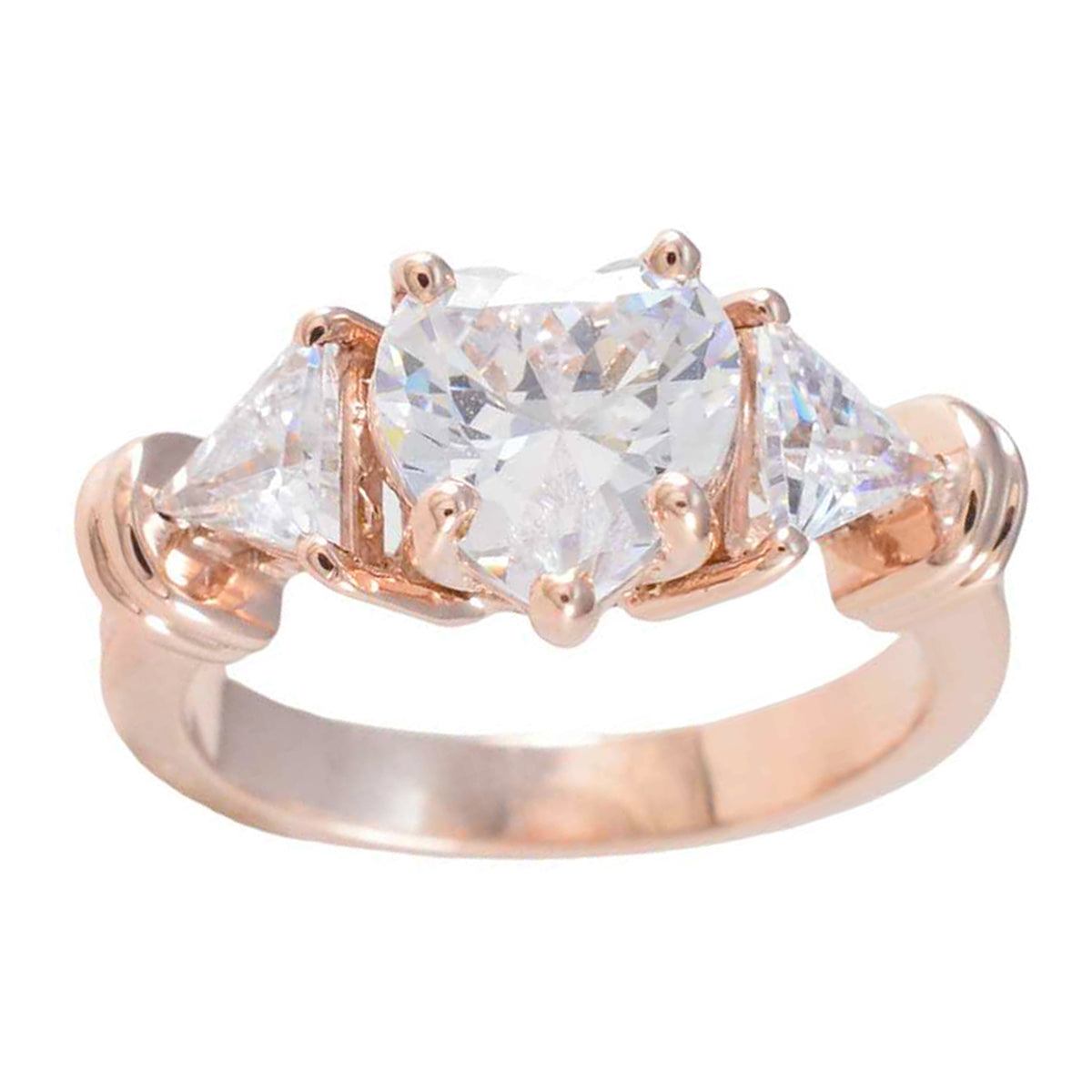Riyo Jaipur Silver Ring With Rose Gold Plating White CZ Stone Heart Shape Prong Setting Antique Jewelry Graduation Ring