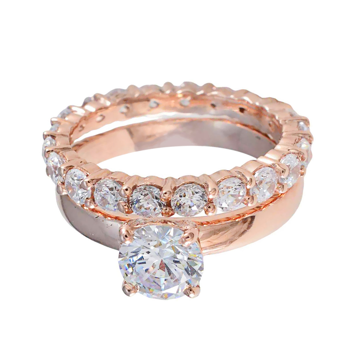 Riyo joyería anillo de plata con chapado en oro rosa piedra cz blanca forma redonda ajuste de punta joyería nupcial anillo de halloween