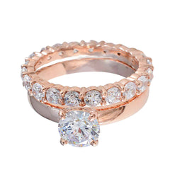 Riyo Jewelry Silver Ring With Rose Gold Plating White CZ Stone Round Shape Prong Setting Bridal Jewelry Halloween Ring