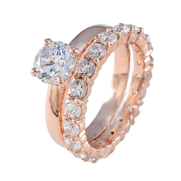Riyo Jewelry Silver Ring With Rose Gold Plating White CZ Stone Round Shape Prong Setting Bridal Jewelry Halloween Ring