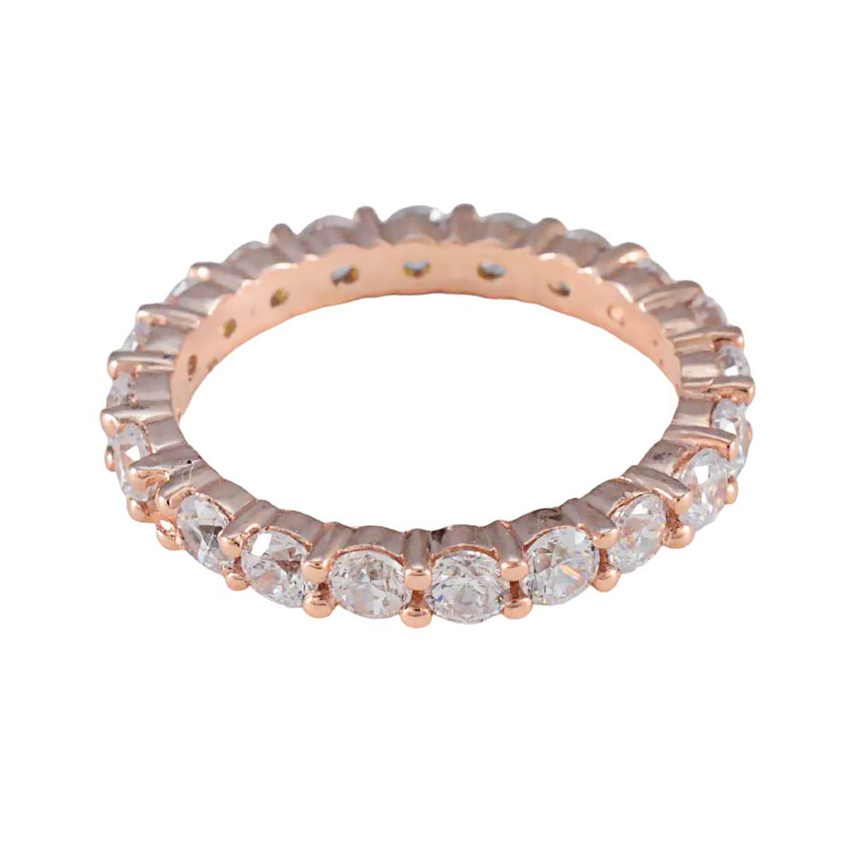 Riyo Jewelry Silberring mit Rosévergoldung, weißem CZ-Stein, runde Form, Krappenfassung, Brautschmuck, Halloween-Ring