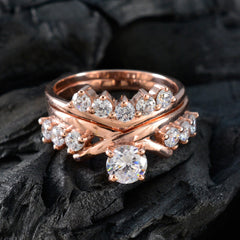 Anillo de plata a gran escala riyo con chapado en oro rosa, piedra cz blanca, ajuste de punta redonda, joyería hecha a mano, anillo para el día de la madre