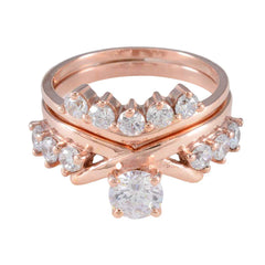 riyo storskalig silverring med roséguldplätering vit cz sten rund form uttagssättning handamde smycken mors dag ring