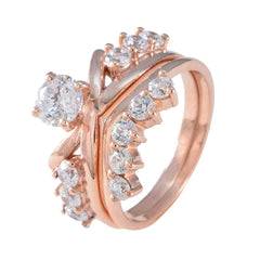 Riyo Large-Scale Silver Ring With Rose Gold Plating White CZ Stone Round Shape Prong Setting Handamde Jewelry Mothers Day Ring