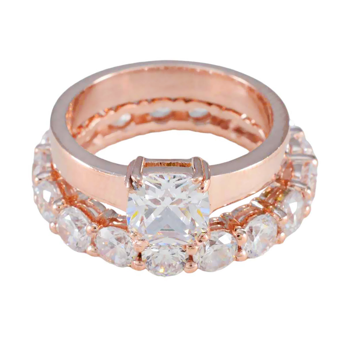 Очаровательное серебряное кольцо riyo с покрытием из розового золота, белый камень cz, квадратная форма, установка зубца, ювелирное изделие на заказ, новогоднее кольцо