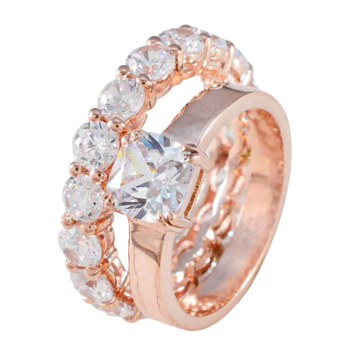 Anillo de plata adorable riyo con chapado en oro rosa, piedra cz blanca, ajuste de punta cuadrada, joyería personalizada, anillo de Año Nuevo
