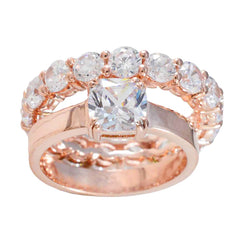 Riyo Lovable Silver Ring With Rose Gold Plating White CZ Stone square Shape Prong Setting Custom Jewelry New Year Ring