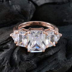 Fabricante riyo, anillo de plata con chapado en oro rosa, piedra cz blanca, ajuste de puntas en múltiples formas, joyería elegante, anillo de Acción de Gracias