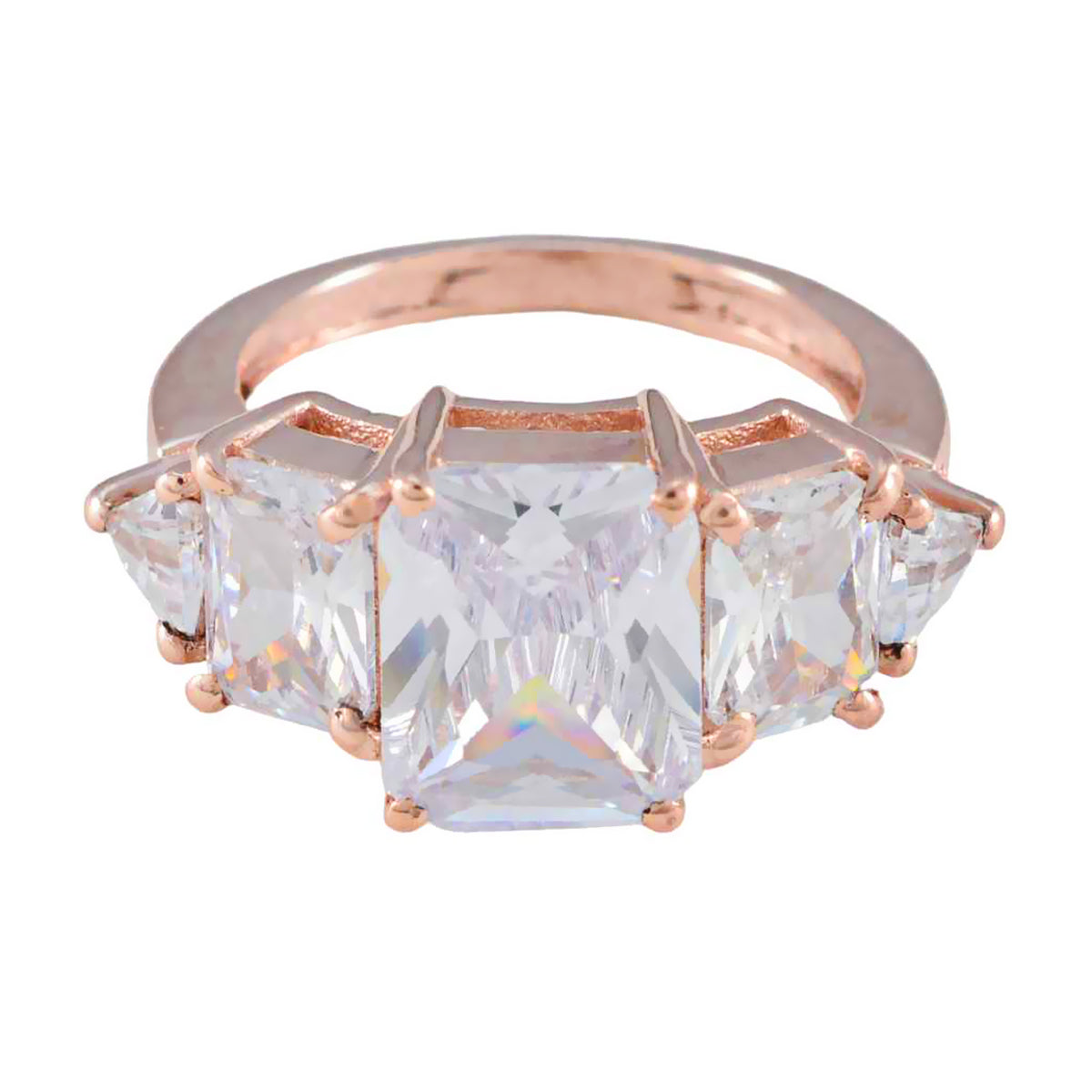 riyo tillverkare silverring med roséguldplätering vit cz sten flerformad stiftinställning snygg smycke tacksägelse ring