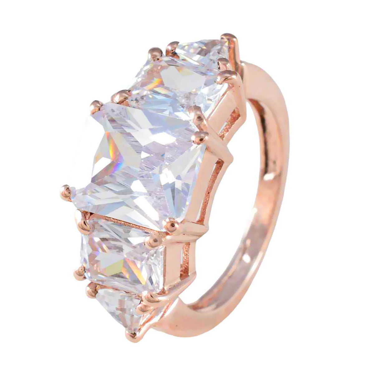 Fabricante riyo, anillo de plata con chapado en oro rosa, piedra cz blanca, ajuste de puntas en múltiples formas, joyería elegante, anillo de Acción de Gracias