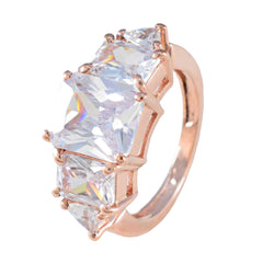 Riyo Manufacturer Silver Ring With Rose Gold Plating White CZ Stone Multi Shape Prong Setting Stylish Jewelry Thanksgiving Ring