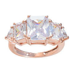 Riyo Manufacturer Silver Ring With Rose Gold Plating White CZ Stone Multi Shape Prong Setting Stylish Jewelry Thanksgiving Ring
