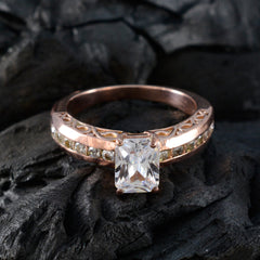 Riyo volwassen zilveren ring met roségouden witte CZ-steen achthoekige vorm Prong-instelling mode-sieraden Valentijnsdagring