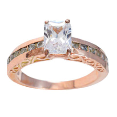 Ring aus reifem Riyo-Silber mit Rosévergoldung, weißem CZ-Stein, achteckige Krappenfassung, Modeschmuck, Valentinstagsring