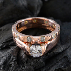 Riyo – bague en argent parfaite avec placage en or rose, pierre cz blanche, forme ronde, réglage de griffes, bijoux d'anniversaire