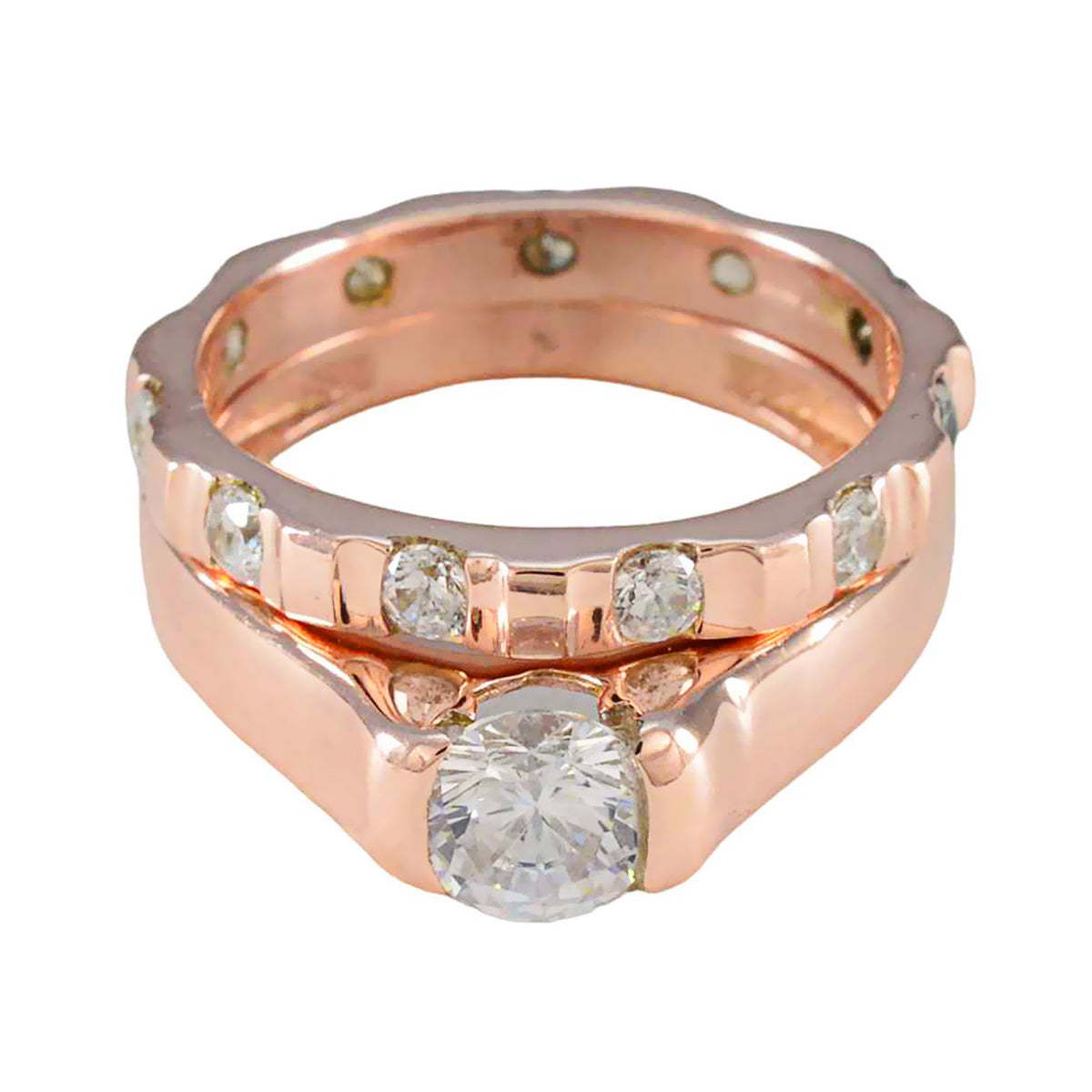 Anillo de plata perfecto riyo con chapado en oro rosa, piedra cz blanca, ajuste de punta redonda, joyería, anillo de aniversario