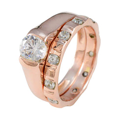 Anillo de plata perfecto riyo con chapado en oro rosa, piedra cz blanca, ajuste de punta redonda, joyería, anillo de aniversario